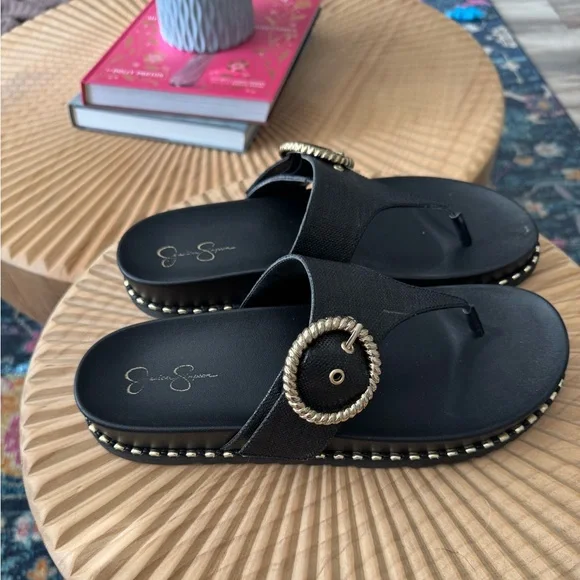 Jessica Simpson Cymmeri Stud Sandal black size 11 Gold Studs - Picture 5 of 10